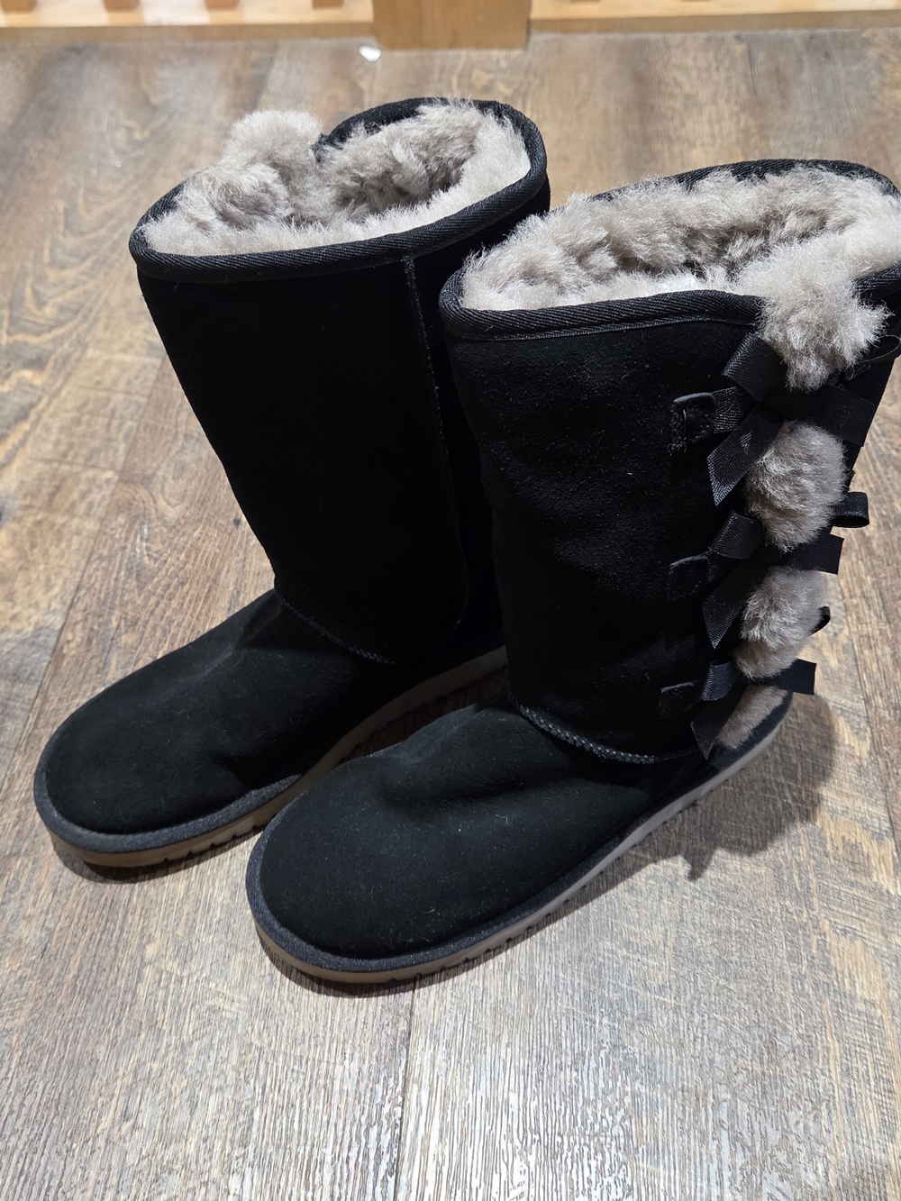 Koolaburra Black Faux-Suede Shearling Boots with Side Bows